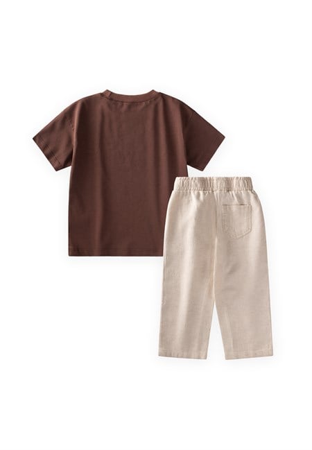 Keten Pantolon Takım 2-10 Yaş Kahverengi