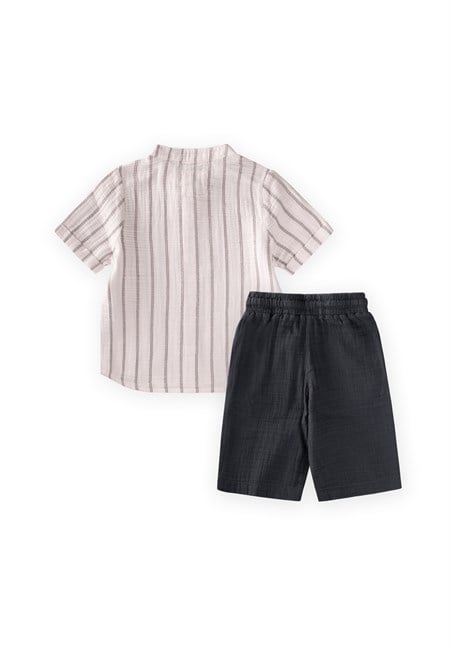 Müslin Gömlekli Takım 2-10 Yaş Çift Çizgili