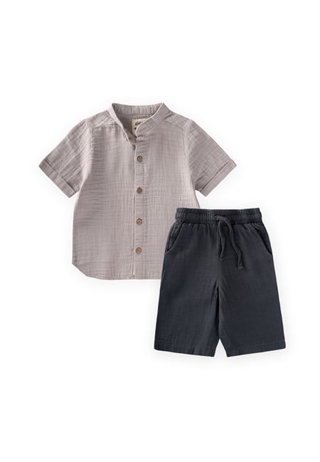 Müslin Gömlekli Takım 2-10 Yaş Gri Füme