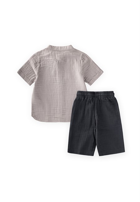 Müslin Gömlekli Takım 2-10 Yaş Gri Füme