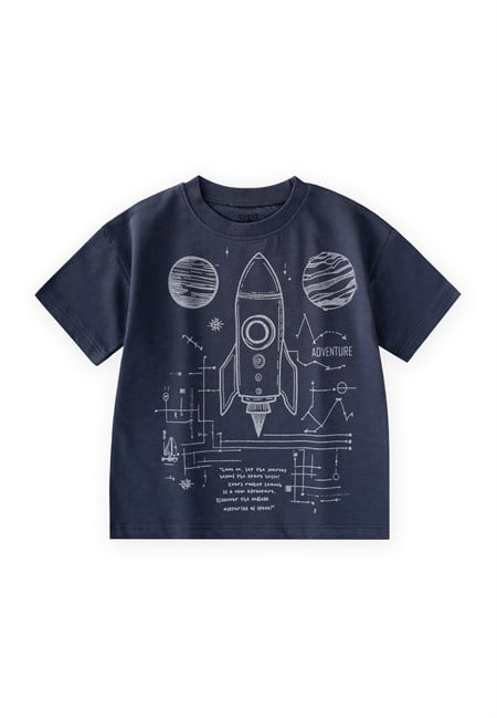 Roket Baskılı T-Shirt 2-12 Yaş Lacivert