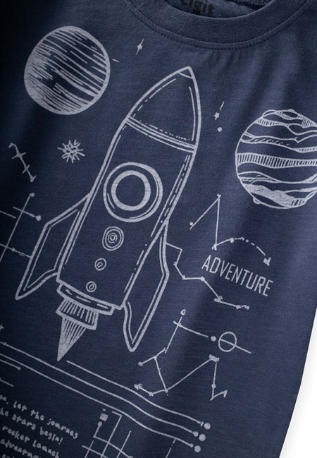 Roket Baskılı T-Shirt 2-12 Yaş Lacivert