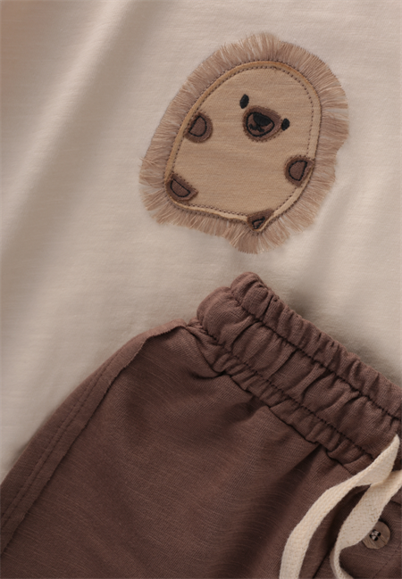 Kirpi Aplikeli T-Shirt Takım 1-5 Yaş Ekru