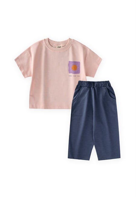 Yüksek Bel Pantolonlu Takım 2-10 Yaş Pudra Pembe