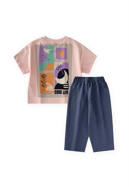 Yüksek Bel Pantolonlu Takım 2-10 Yaş Pudra Pembe