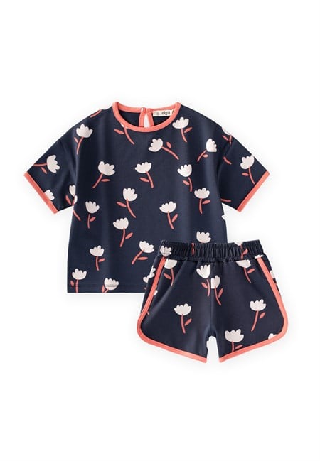 Desenli Oversize Şortlu Takım 1-7 Yaş Lacivert