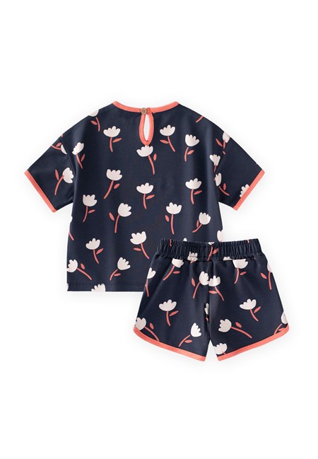 Desenli Oversize Şortlu Takım 1-7 Yaş Lacivert