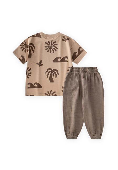 Organik Pantolonlu T-Shirt Takım 2-12 Yaş Bej