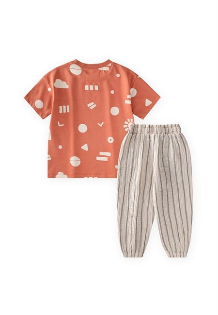 Organik Pantolonlu T-Shirt Takım 2-12 Yaş Oranj