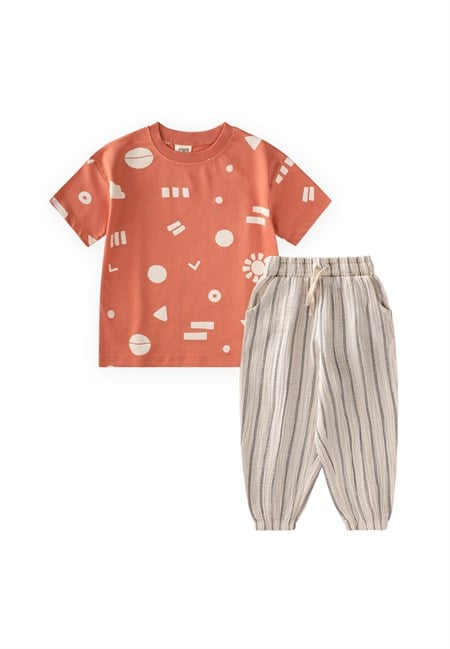 Organik Pantolonlu T-Shirt Takım 2-12 Yaş Oranj