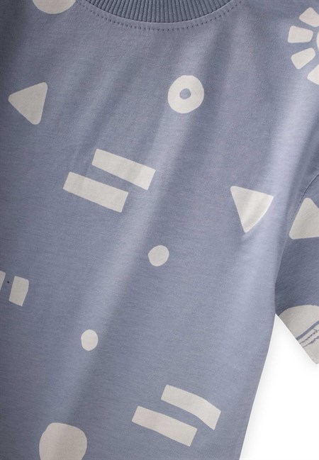Desenli Kaprili T-Shirt Takım 2-12 Yaş Mavi