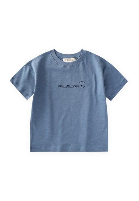 Slogan Baskılı T-Shirt 2-10 Yaş İndigo