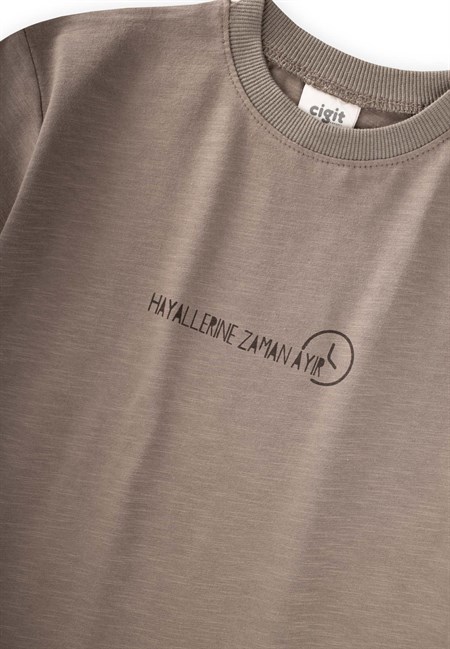 Slogan Baskılı T-Shirt 2-10 Yaş VİZON