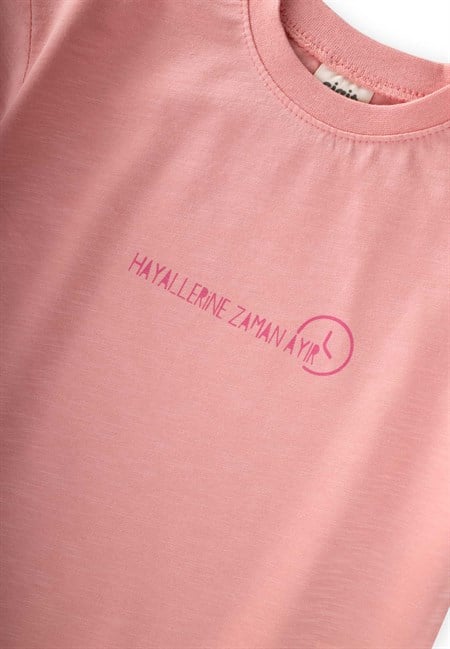 Slogan Baskılı T-Shirt 2-10 Yaş Pembe