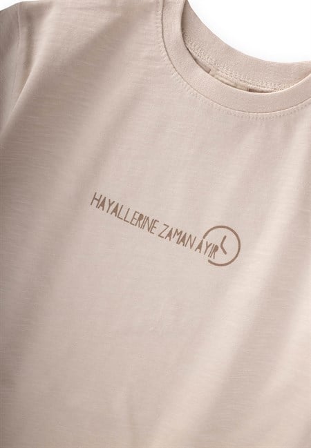 Slogan Baskılı T-Shirt 2-10 Yaş A. BEJ