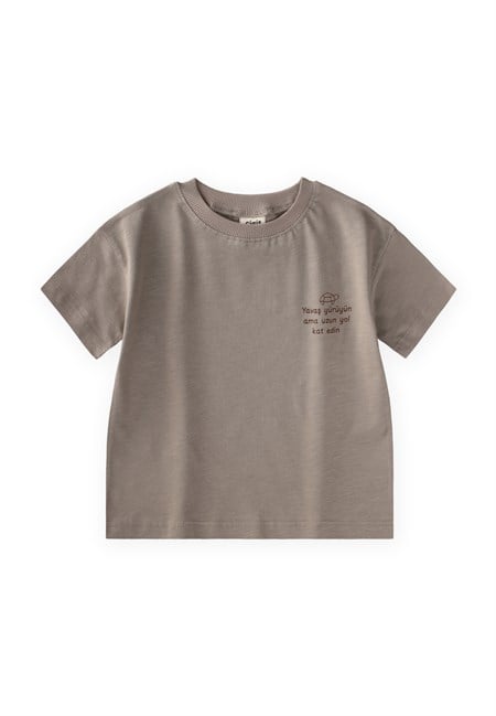 Slogan Baskılı T-Shirt 2-10 Yaş S Vizon