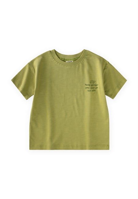 Slogan Baskılı T-Shirt 2-10 Yaş Lime