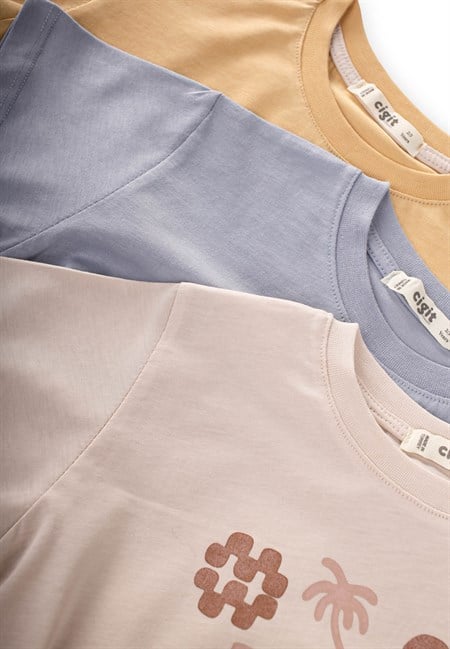 Üçlü Set Erkek T-Shirt 2-10 Yaş Kum Mavi Sundres