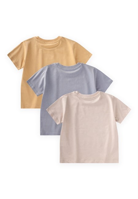Üçlü Set Erkek T-Shirt 2-10 Yaş Kum Mavi Sundres