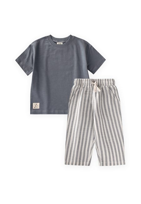 Müslin Şalvarlı T-Shirt Takım 2-10 Yaş Gri