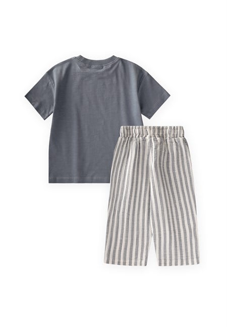Müslin Şalvarlı T-Shirt Takım 2-10 Yaş Gri