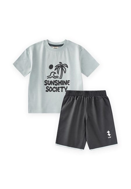 Dokuma Kaprili T-Shirt Takım 2-10 Yaş MİNT YEŞİLİ