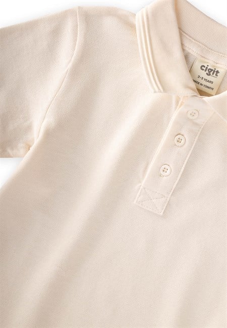 Kabartmalı Polo Yaka T-Shirt 2-10 Yaş Ekru