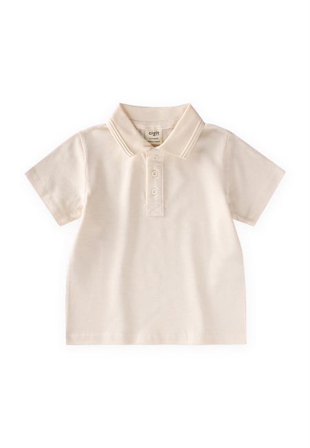 Kabartmalı Polo Yaka T-Shirt 2-10 Yaş Ekru