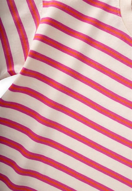 Müslin Şalvarlı T-Shirt Takım 2-10 Yaş Fuşya Turuncu Çizgili