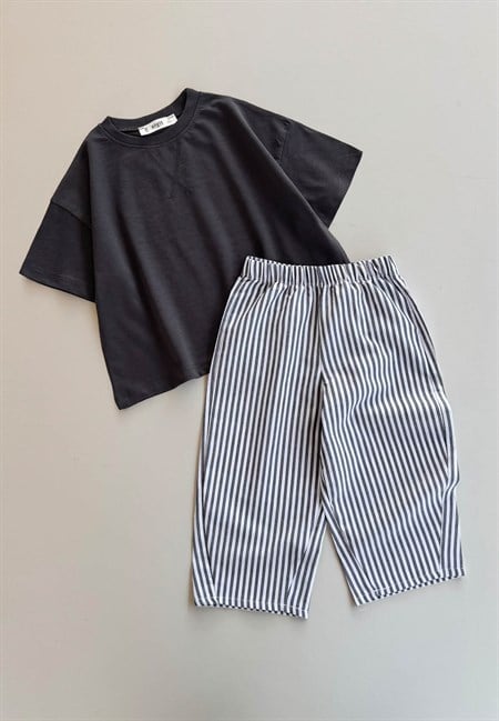 Oversize T-Shirt Takım 2-10 Yaş Antrasit