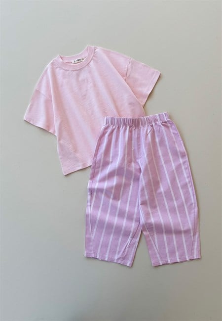 Oversize T-Shirt Takım 2-10 Yaş Pembe