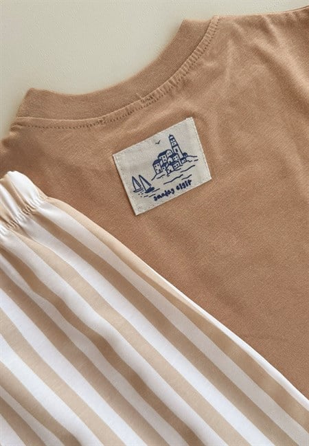Oversize T-Shirt Takım 2-10 Yaş CAMEL BEJ ÇİZGİLİ