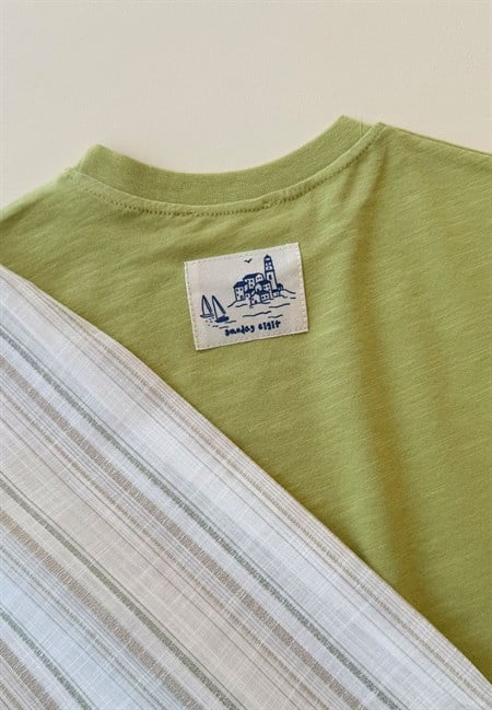 Oversize T-Shirt Takım 2-10 Yaş Lime Yeşil Çizgili