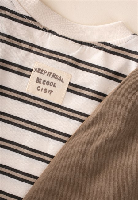 Oversize T-Shirt  Geniş Kesim Pantolon Takım 2-10 Yaş ANTRASİT ÇİZGİLİ