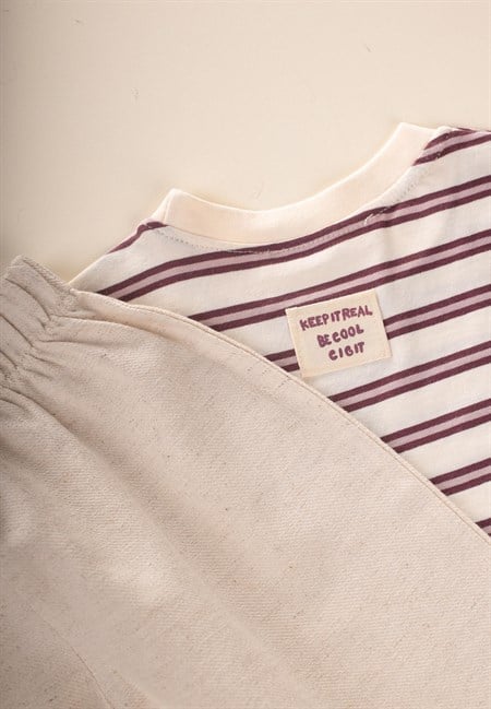 Oversize T-Shirt  Geniş Kesim Pantolon Takım 2-10 Yaş Mürdüm Çizgili