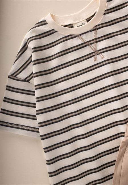 Oversize T-Shirt  Geniş Kesim Pantolon Takım 2-10 Yaş ANTRASİT VİZON ÇİZGİLİ