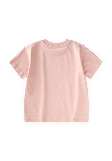 Etiket Detaylı T-Shirt 2-10 Yaş PUDRA PEMBE