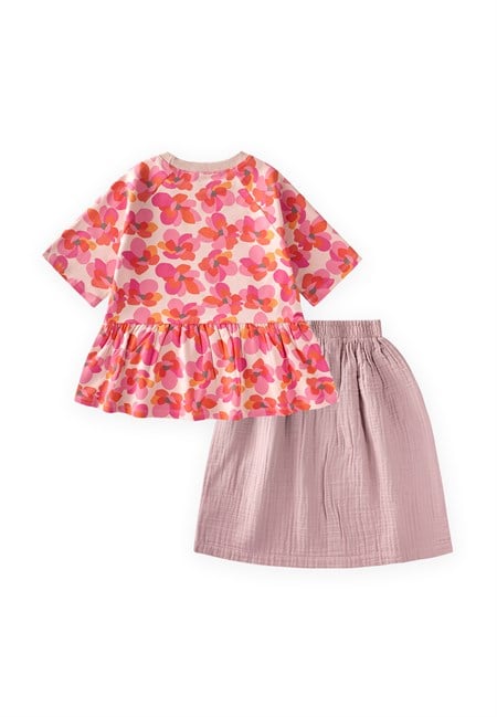 Müslin Etekli Tunik Takım 5-12 Yaş Pudra Pembe