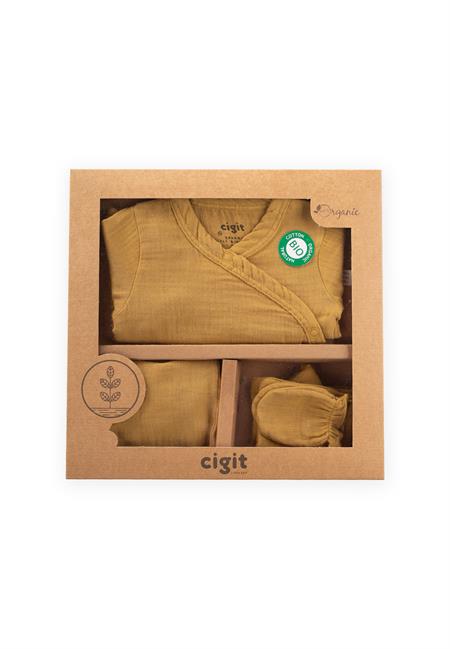 Organik Hastane Çıkışı Bebek Takımı 0-3 Ay Hardal Sarı