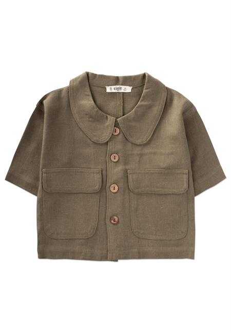 Sarh Keten Düğmeli Ceket 2-7 Yaş Haki Yeşil