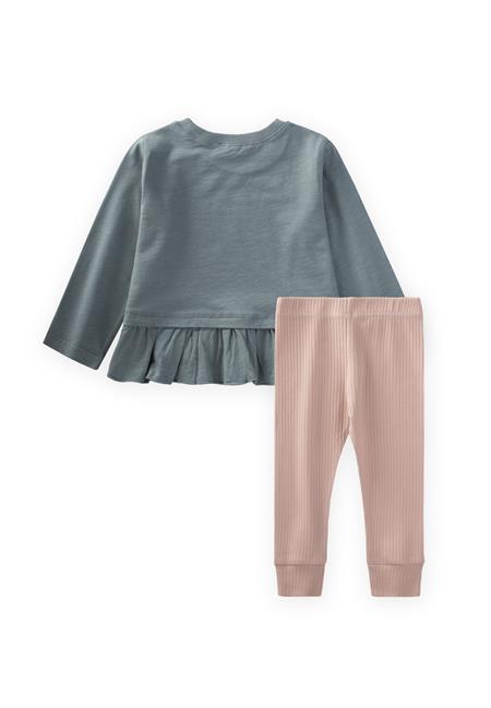 Tavşan Baskılı Eteği Fırfırlı Taytlı Takım 1-6 Yaş Çağla Yeşil