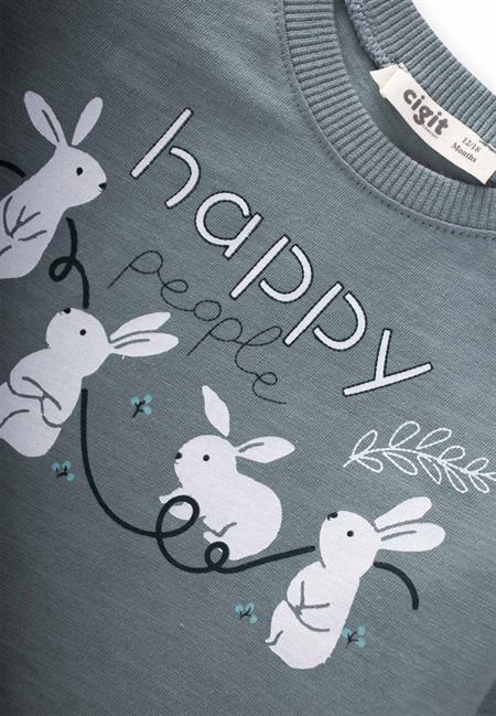 Tavşan Baskılı Eteği Fırfırlı Taytlı Takım 1-6 Yaş Çağla Yeşil