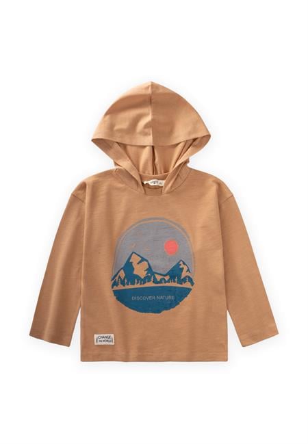 Baskılı Kapşonlu Mevsimlik T-Shırt 2-10 Yaş Camel