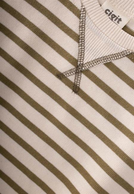 Çizgili Karyoka Detaylı Mevsimlik Sweatshirt  2-12 Yaş Olive