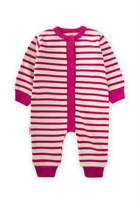 Çizgili Triko Tulum 0-3 Yaş Fuşya