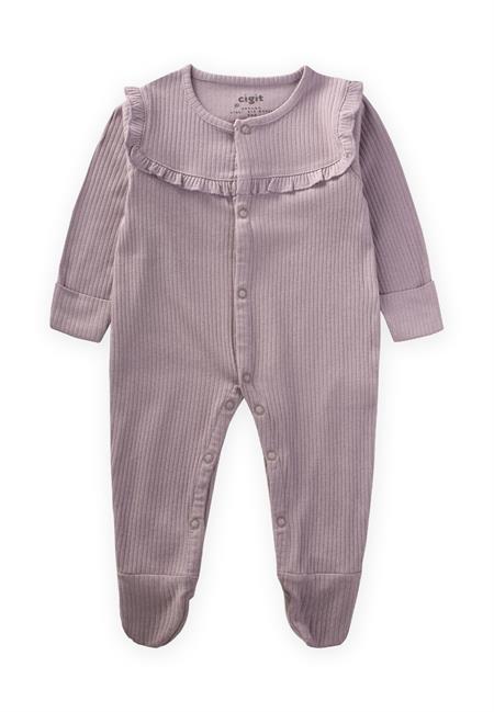 Robası Fırfırlı Ayaklı Fitilli Tulum 0-6 Ay Lila