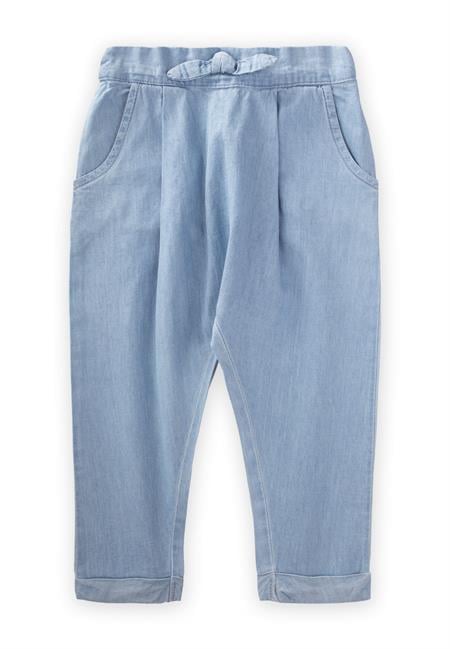 Pileli Boyfriend Kot Pantolon 1-5 Yaş Buz Mavisi