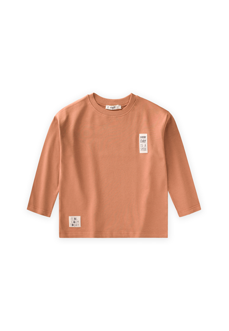 Etiket Detaylı Mevsimlik T-Shırt 2-10 Yaş CAMEL