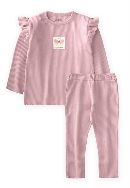 Etiket Detaylı Mevsimlik Kız Takım 1-10 Yaş Pudra Pembe