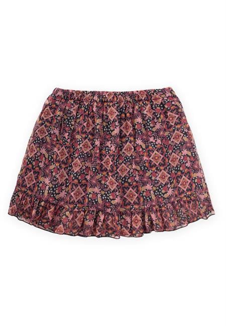 Desenli Şifon Mevsimlik Kız Etek 1-8 Yaş Siyah